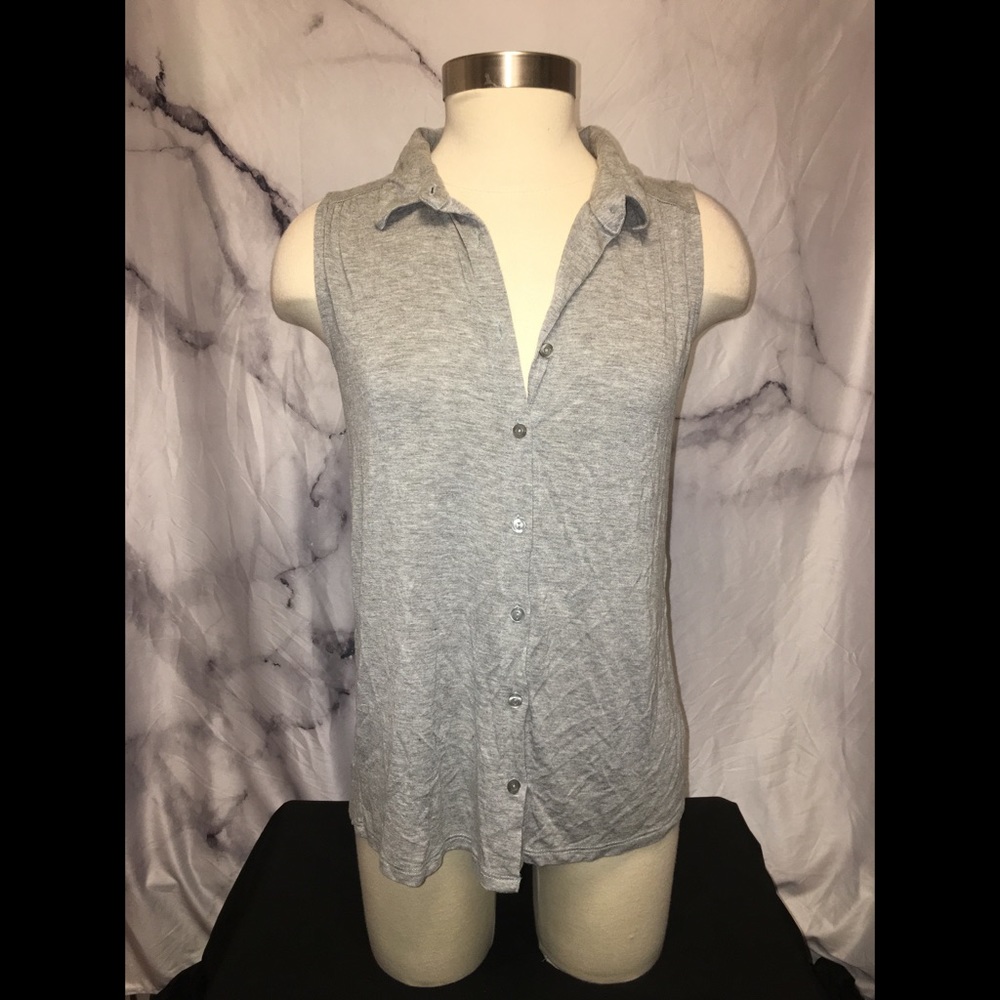 Pink Rose Grey Button Down Tank